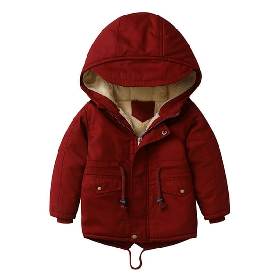 Otqutp Toddler Windproof Outwear Kids Boys Girls Winter Thicken Coat Solid Hooded Jacket Fashion Windproof Thick Warm Snowsuit(Wine,9-10Years)