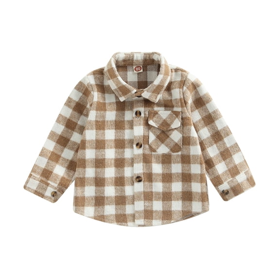 Otqutp Toddler Winter Blouse Baby Boys Girls Plaid Jacket Long Sleeve Lapel Button Down Pocketed Shirts Coats Shacket Cardigan Tops