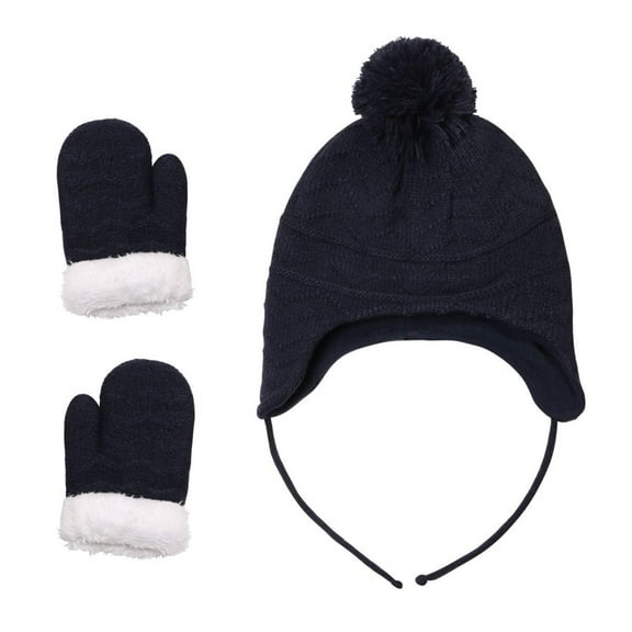 Otqutp Toddler Winter Hat and Gloves Neck Warmer Set ,Baby Hats and Gloves Set for Kids Winter Knit Earflap Beanie Warm Mitten Cap 1-6Years(NY1,One Size)