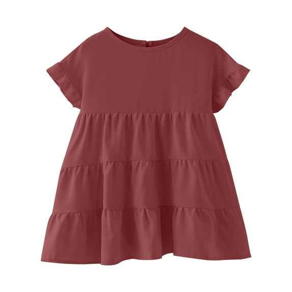 Otqutp Toddler Winter Tops Cute Girls T Shirts Ruffle Short Sleeve Round Neck Loose Blouse Summer Solid Color Casual Girl Tee Breathable Tops