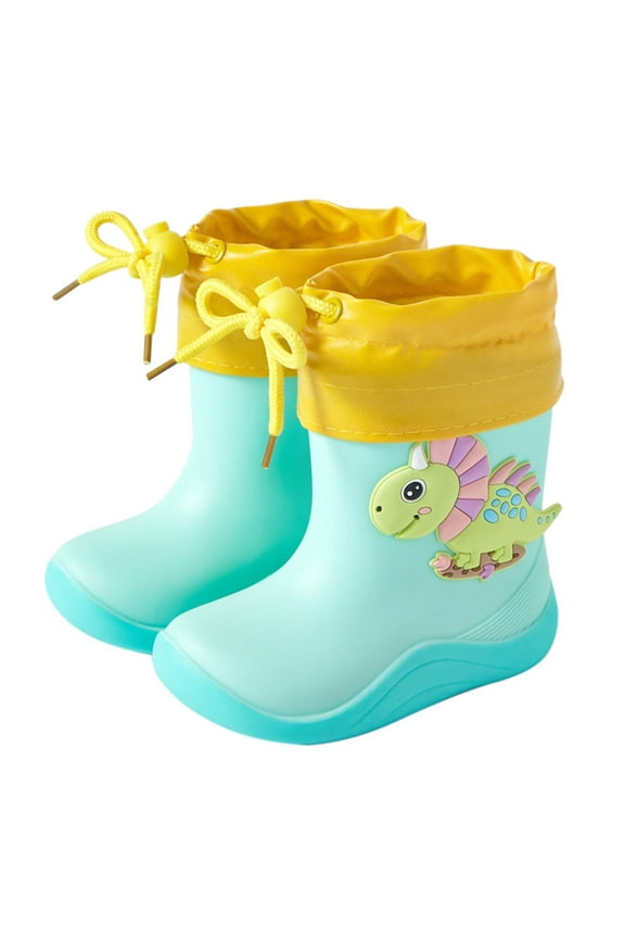 Toddlers Children Cartoon Character Rain Shoes with Warm Bundle Muzzle Durable Water Boots for Kids Boys Girls