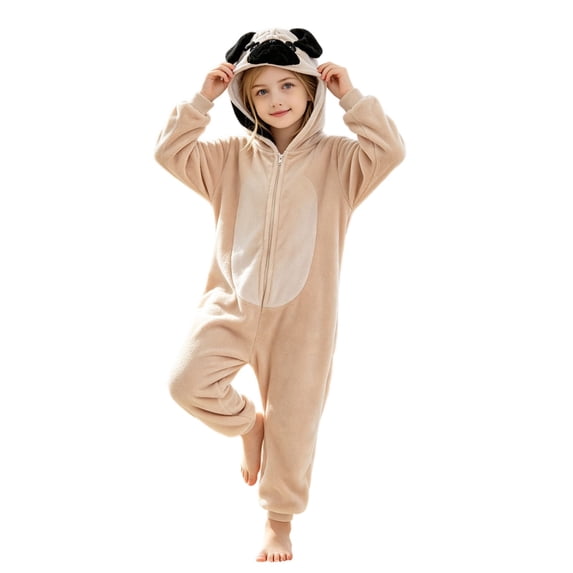 Otqutp Toddlers Puppy Hooded Jumpsuit Zip Up Long Sleeve Onesie for Boys Girls Kids Fuzzy Warm Outfit Halloween Dress Up Clothes