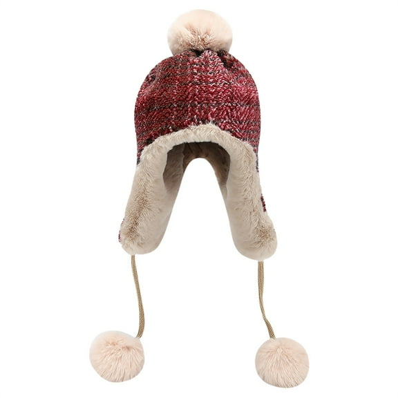 Otqutp Travel Caps for Women's Autumn Winter Hat Knit Warm Soft Ski Cap Fleece Cotton Hat Ear Cover Hat with Drawstring for Outdoor Cold Weather(Red,One Size)