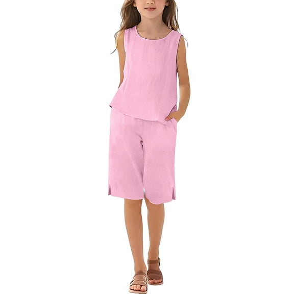 Otqutp Two Piece Sets for Teen Girls Sleeveless Top Bermuda Shorts Trendy Short Sets Beach Vacation Clothes Trendy Summer Outfits