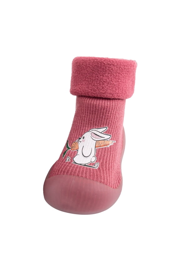 Unisex Baby Solid Color Shoes Kids Toddler Boys Girls Solid Warm Knit Soft Sole Rubber Shoes Socks Slipper Stocking Anti-slip House Slippers (Red,3-6 Months)
