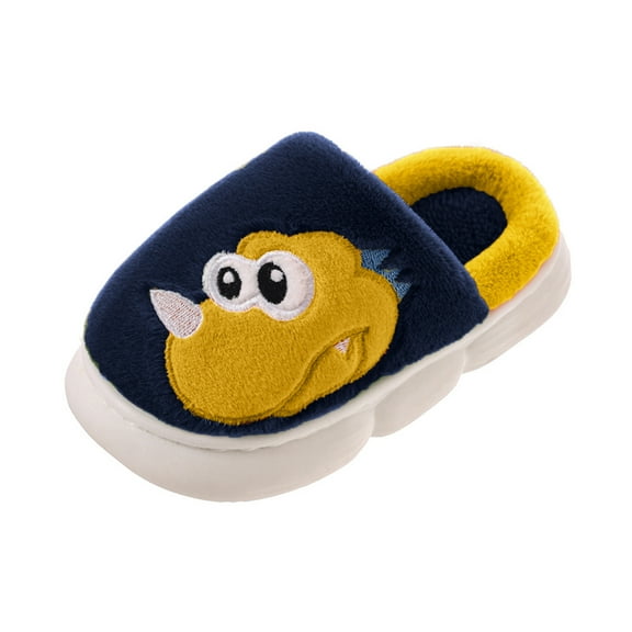 Otqutp Unisex Children Low Heel Shoes Cotton Slippers Boys Girls Autumn Winter Warm Wool Slippers Small Medium Children Cute Dinosaur Slippers(Blue,4 Years)