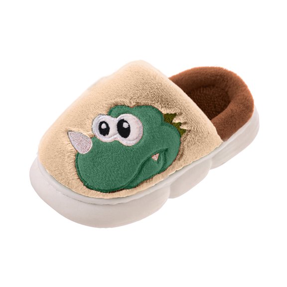 Otqutp Unisex Children Low Heel Shoes Cotton Slippers Boys Girls Autumn Winter Warm Wool Slippers Small Medium Children Cute Dinosaur Slippers(Beige,5 Years)