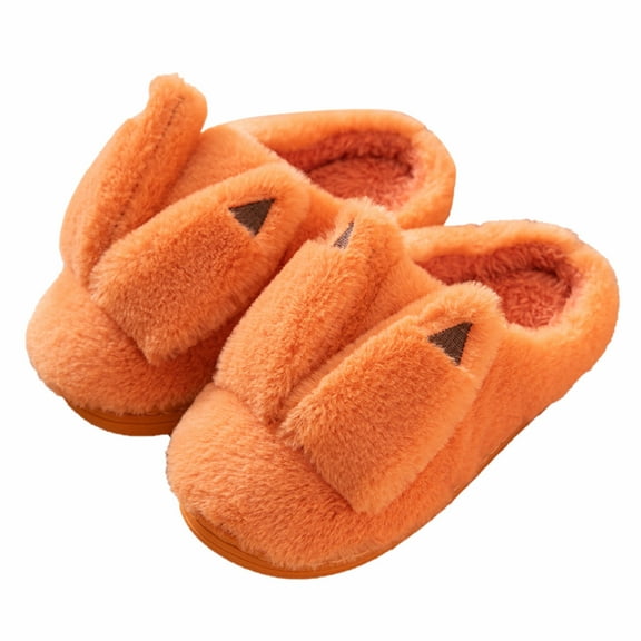 Otqutp Unisex Kids Round Toe Slippers Children's Boys Girls Cute Furry Shoes Indoor Home Warm Cotton Slippers House Shoes Bedroom Slipper(Orange,10-10.5Years)