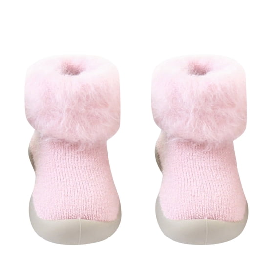 Otqutp Unisex Kids Round Toe Slippers Socks Slipper Baby Girls Solid Knit Stocking Soft Warm Shoes Toddler Boys Sole Rubber Baby Shoes Anti-slip House Slippers (Pink,2-2.5Years)