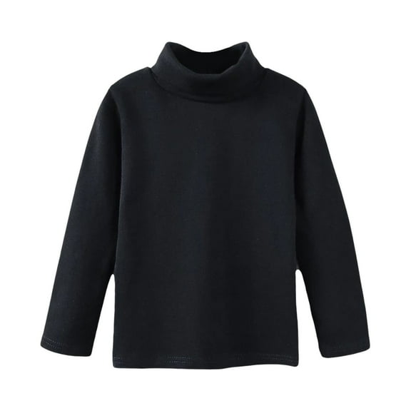 Otqutp Unisex Kids Soft Cotton with Spandex Pullover Long Sleeve T-Shirt Turtleneck Tees for Girls or Boys for 3 To 10 Years(Black,8-9 Years)