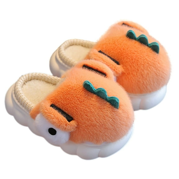 Otqutp Unisex Kids Winter Slippers Baby Boys Girls Winter Slippers Cute Dinosaur Non Slip Home Indoors Shoes House Shoes Bedroom Slipper(Orange,9-9.5 Years)