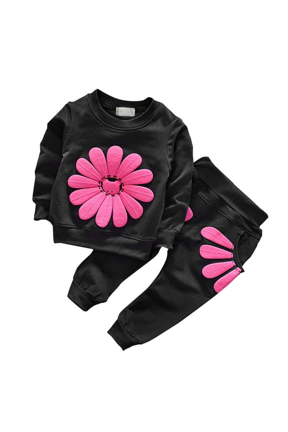 Warm Clothes for Baby Girls Set Spring/Autumn Long Sleeve Daisy Print Pullover Sweater Top+Petal Print Double Pocket Pants Set Party Birthday School