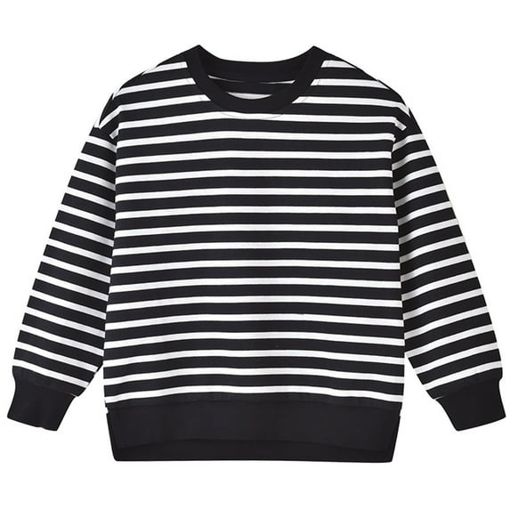 Otqutp Warm Clothes Kids Sweatshirts Soft Cotton Warm Crewneck Fashion Stripes Long Sleeve Pullover Sweatshirts for Boys Girls 1-7 Years Winter Fall Shirt Casual Pullover Sweatshirt(Black,2-3 Years)