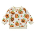 thumbnail image 1 of Otqutp Warm Round Neck for Toddler Toddler Boys Girls Halloween Long Sleeve Pumpkin Prints Pullover T Shirt Sweatshirt Tops Fall Winter Clothes (Beige,3-4 Years), 1 of 7