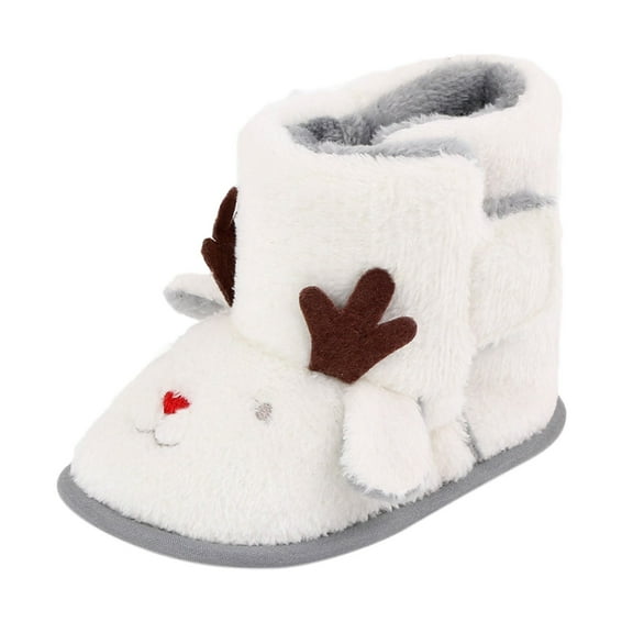 Otqutp Warm Winter Baby Shoes Cute Deer Shape Christmas Baby Shoes Baby Soft Sole Toddler Shoes Crib Sock Shoes First Walking for 0-18 Months(White,0-6 Months)