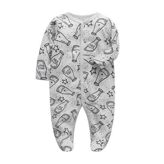 Otqutp Wedding Jumpsuit for Kids Boys Girls Baby Sleep Playsuit Pajamas Romper Printed Jumpsuit Cotton 1PC Romper Zip Front Outfits(2-Grey,3-6 Months