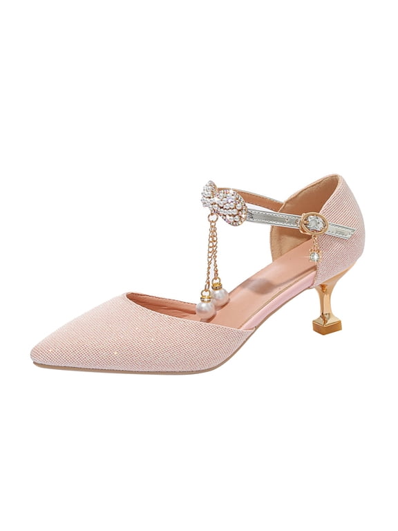 Wedding Shoes for Children Big Girl Girl Closed Toe Pointed Toe Princess Shoes Fine Flash Hook Buckle Girls Fine Heel High Heels
