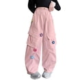 thumbnail image 1 of Otqutp Wide Leg Cargo Pants for Teen Girls Cute 3D Flower Elastic Waist Hiking Jogger Pants Baggy Sweatpants with Pockets, 1 of 6