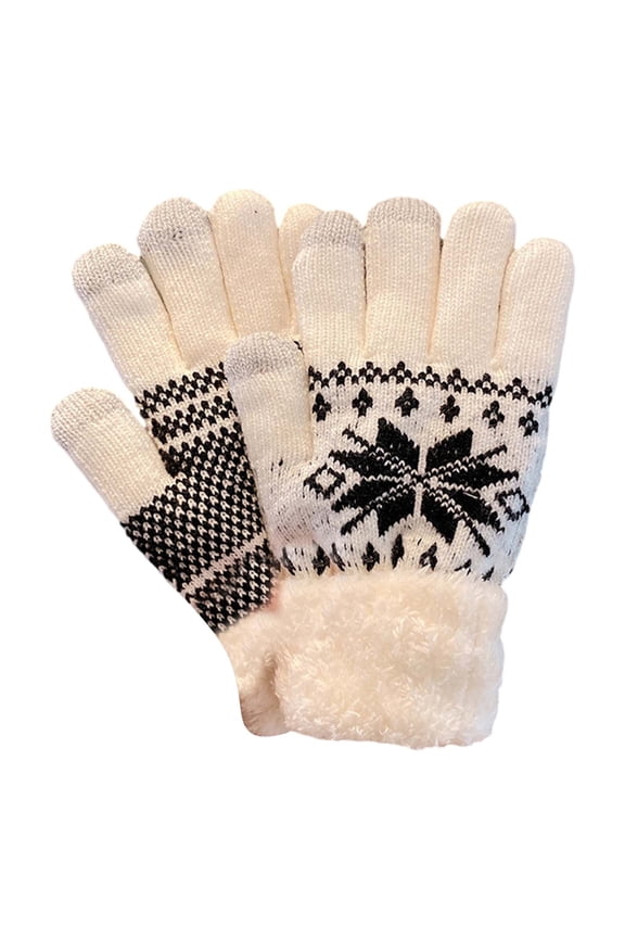 Windproof Teen Girls Warm Mittens Winter Gloves Warm Gloves for Women Men Touchscreen Christmas Thick Wool Knit Glove TouchScreen Lined(White,One Size)