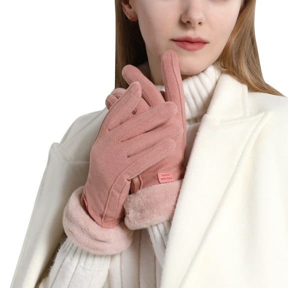 Otqutp Windproof Teen Girls Warm Mittens Womens Winter Suede Gloves with Touchscreen Texting Finger Wool Lined Windproof Warm Fashion Dress Gloves(Pink,One Size)
