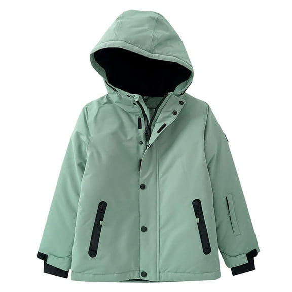 Otqutp Winter Children's Hooded Cotton Jacket Kids Boys Outdoor Sports and Leisure Punching Jacket Padded and Thickened Warm Jacket Cotton Clothing(Green,92CM)