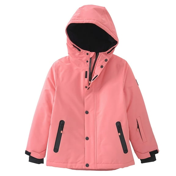 Otqutp Winter Children's Hooded Cotton Jacket Kids Boys Outdoor Sports and Leisure Punching Jacket Padded and Thickened Warm Jacket Cotton Clothing(Pink,116CM)