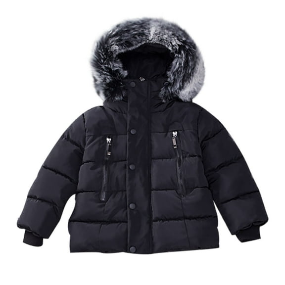 Otqutp Winter Hooded Jacket Coat Windproof Cute Warm Outwear Baby Down Jacket Boys Jacket with Collar Girls Down Coat Trench Coat Thick(Black,6-12 Months)