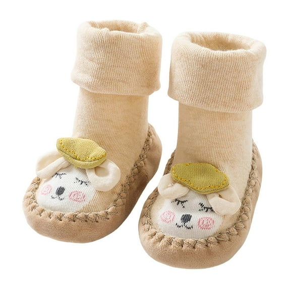 Otqutp Winter Toddler Cute Shoes Boys Girls Baby Shoes Soft Sole Slip On Shoes Cute Animal Decoration Warm Toddler Baby Shoes 0-24 Months(Khaki,18-24 Months)