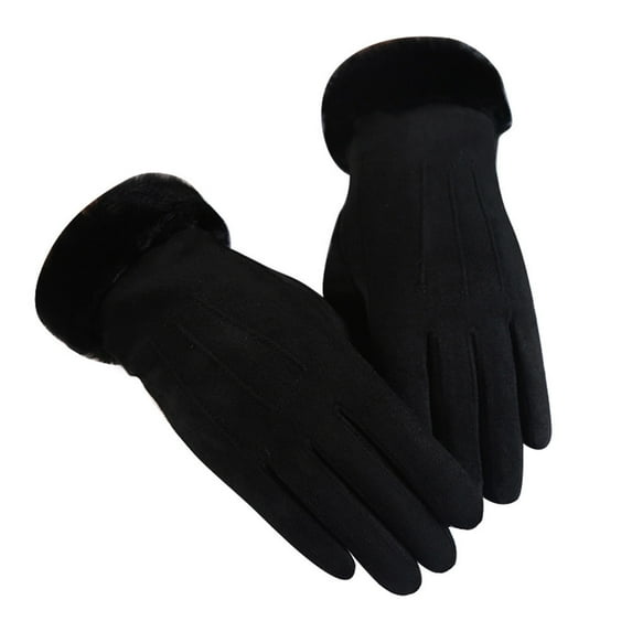 Otqutp Women Soft Gloves Autumn and Winter Windproof Warm Plus Velvet Gloves Warm Windproof Glove TouchScreen Gloves for Cold Weather(Black,One Size)