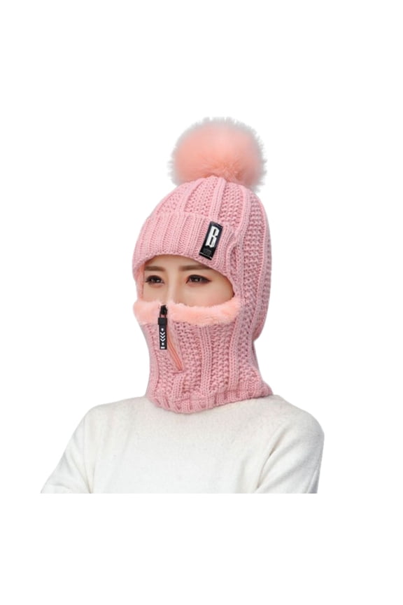 Women's Winter Turbans Winter Windproof Hat Earmuffs Thermal Cycling Elastic Warm Hat Outdoor Thick Knitting Scarf Hat(Pink,One Size)