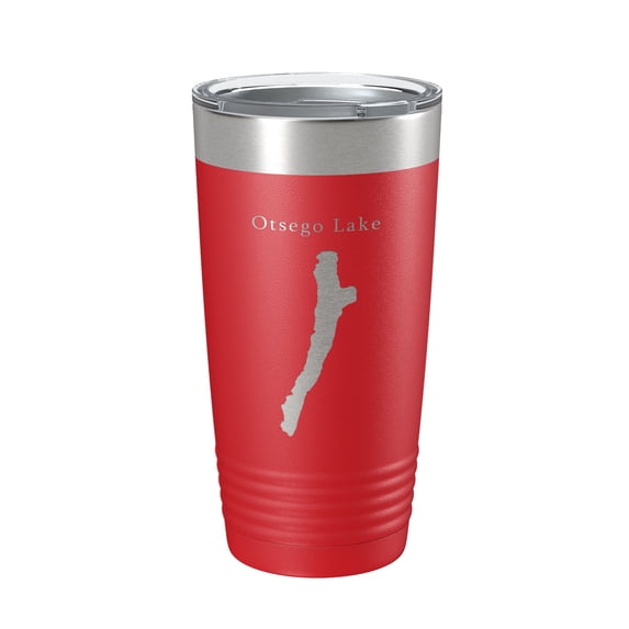 Otsego Lake Map Tumbler Travel Mug Insulated Laser Engraved Coffee Cup New York 20 oz Red