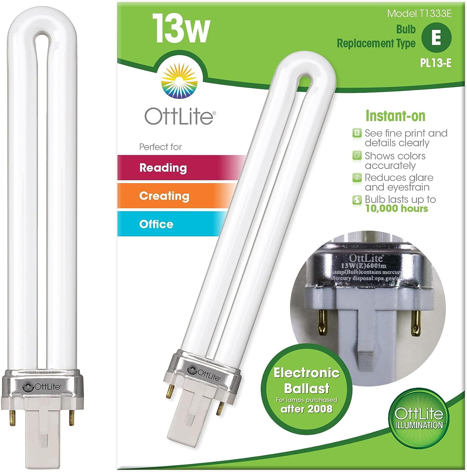 OttLite 13W Replacement Tube Light Bulb with Electronic Ballast Bulb