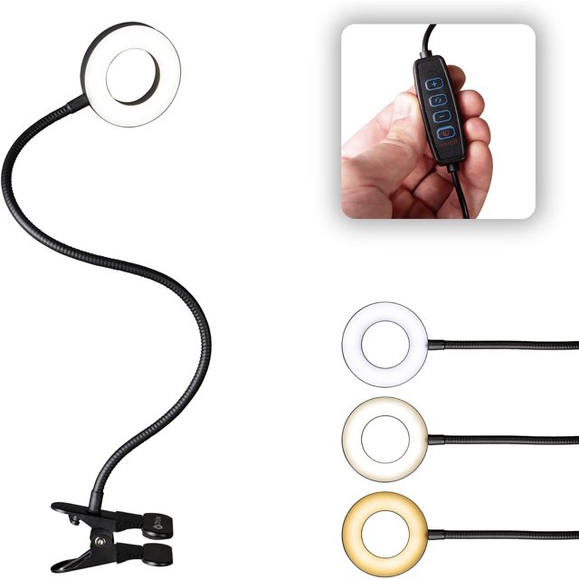 OttLite Capture ClipOn LED Selfie Ring Light for Desks Conference