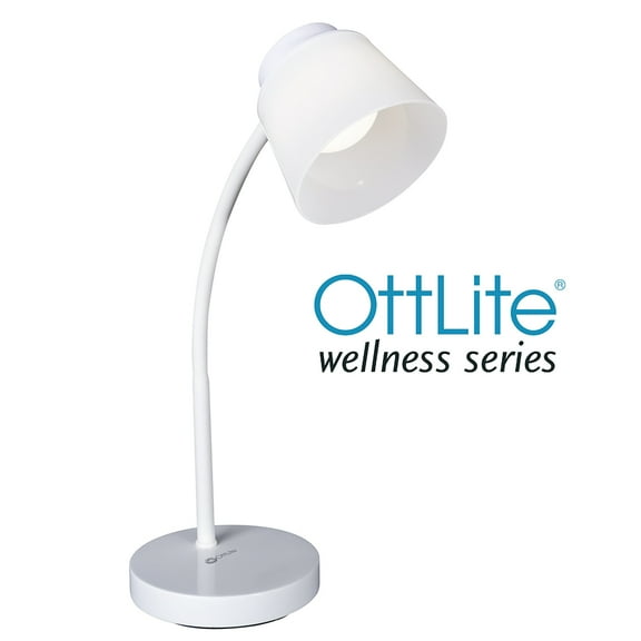 OttLite Clarify LED Desk Lamp with 4 Brightness Settings  Touch Activated Controls, Modern White Design, Clear Sun LED Lighting, Flexible Neck, for Work, Study, Reading, Crafting, White
