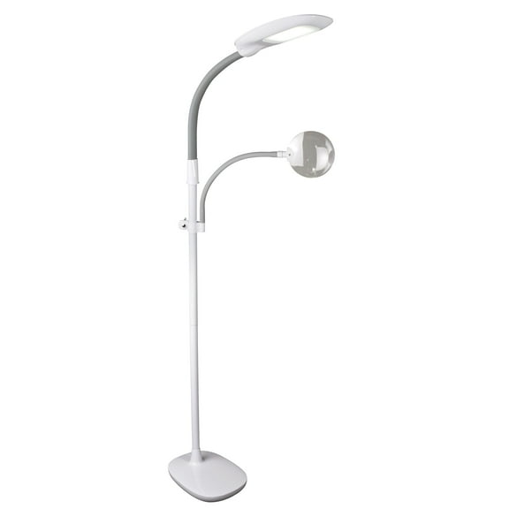 OttLite Dimmable LED Floor Lamp with Magnifier, White