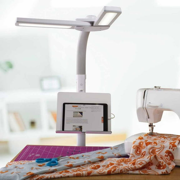 OttLite Dual Shade LED Floor Lamp with USB Charging Station, White