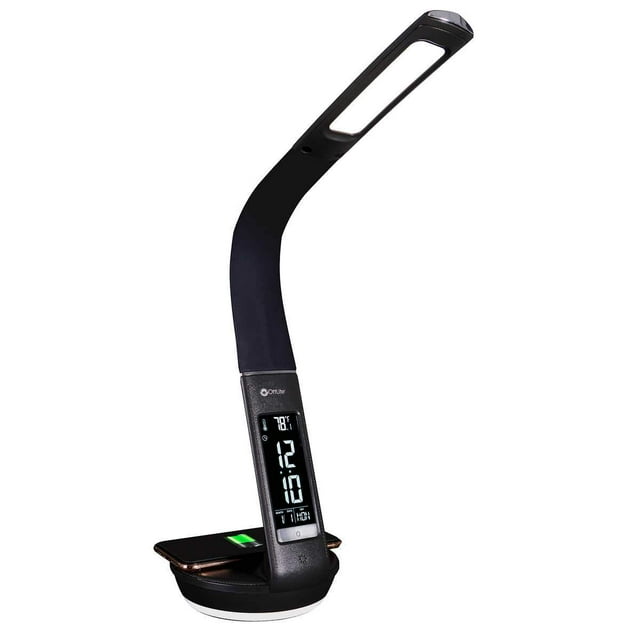 OttLite LED Desk Lamp with Clock and Wireless Charging Station