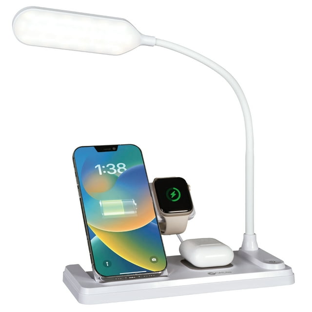 OttLite LED Desk Light with MultiDevice Charging Station, White