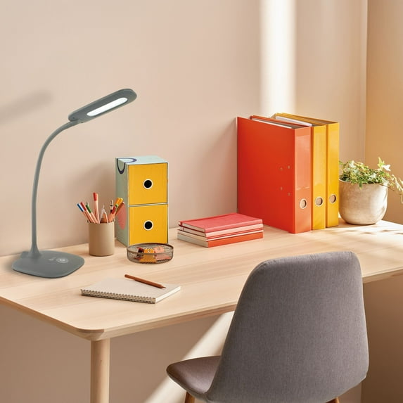 OttLite LED Soft Touch Desk Lamp with 3 Brightness Settings, Grey | Perfect for Office, Dorm, Bedside, Crafting, Reading