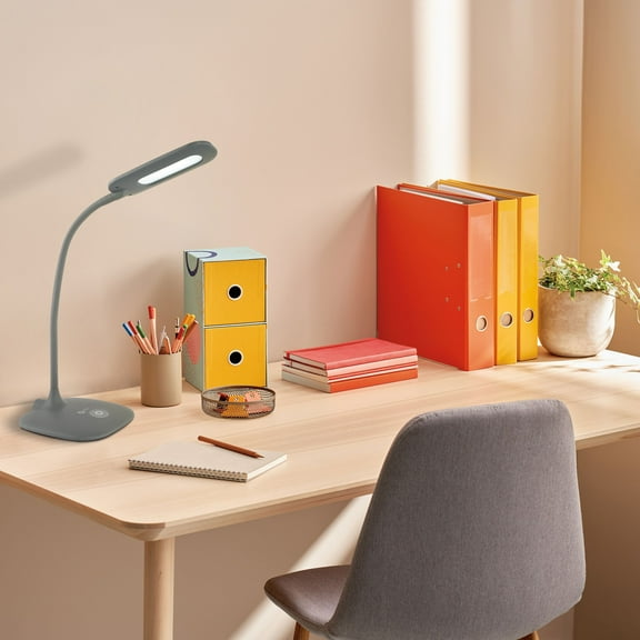 OttLite LED Soft Touch Desk Lamp with 3 Brightness Settings, Grey | Perfect for Office, Dorm, Bedside, Crafting, Reading
