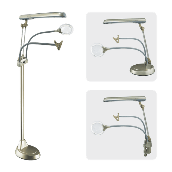 OttLite Ultimate 3-in-1 Craft Lamp, 24 Watt, Floor Lamp, Table Lamp, Clamp-On Lamp, Champagne