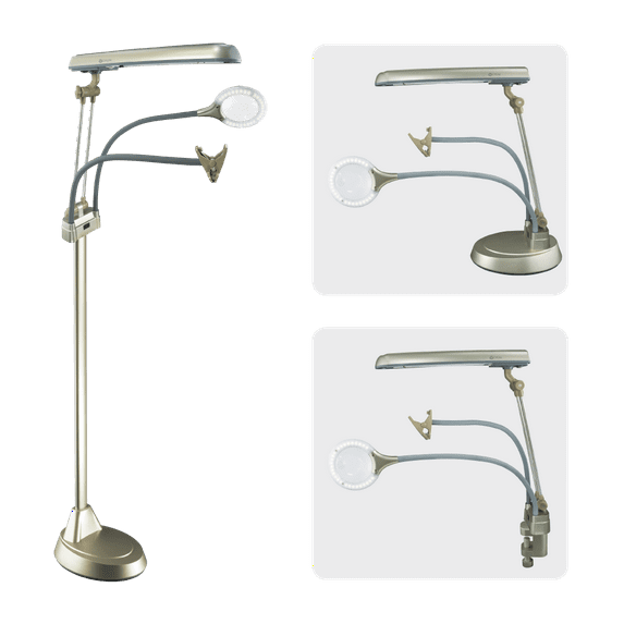 OttLite Ultimate 3-in-1 Craft Lamp, 24 Watt, Floor Lamp, Table Lamp, Clamp-On Lamp, Champagne
