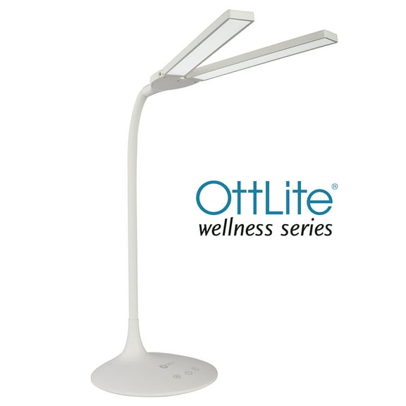 OttLite Wellness Series Pivot LED Desk Lamp with Dual Shades, Touch Activated Controls, Gradual Dimmer, for Working, Crafting, Sewing, Studying, White