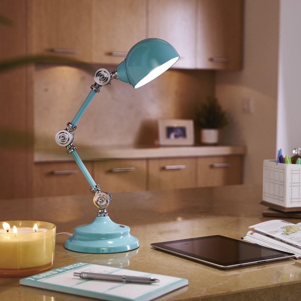 OttLite LED Desk Lamp, USB Charging Port, Turquoise, Reduces