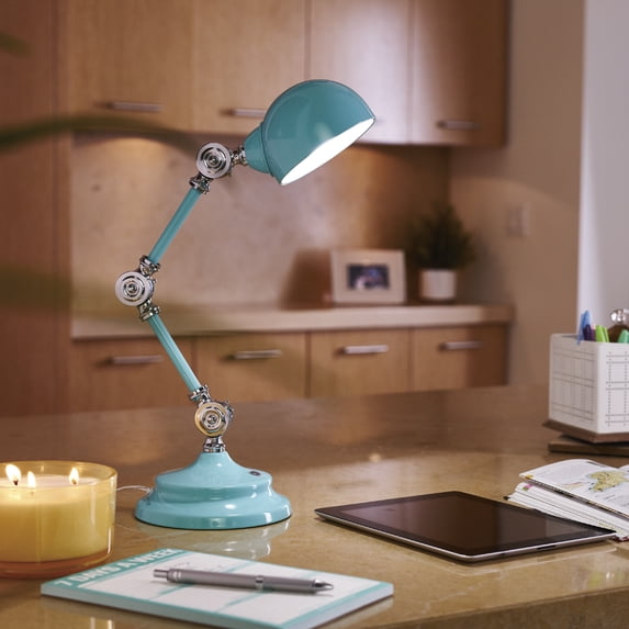OttLite Wellness Series® Revive LED Desk Lamp with USB Charging Port, Turquoise, Metal