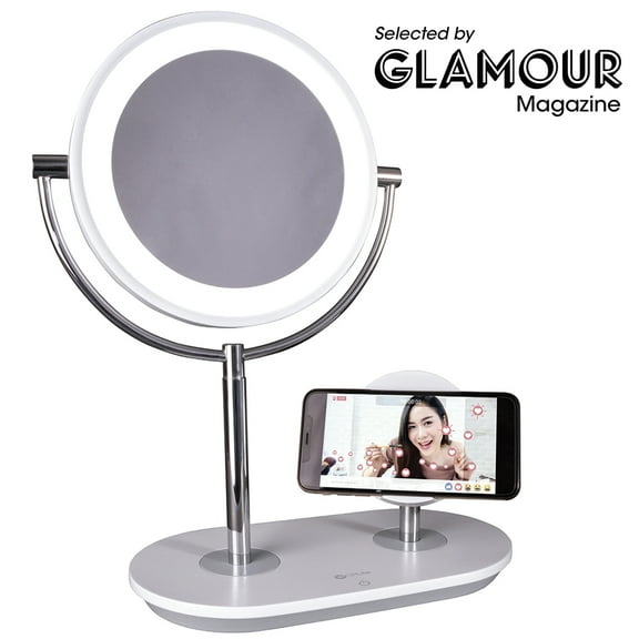 OttLite Wireless Charging LED Makeup Mirror - Illuminated Magnifying Light with USB Port, White
