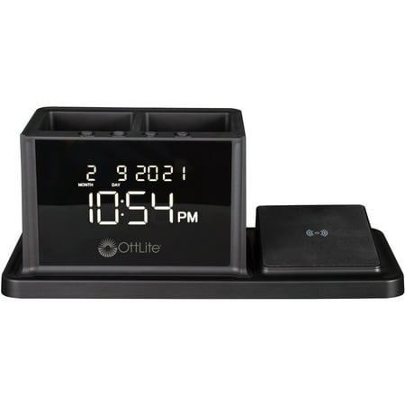 OttLite - AO3G5T LCD Digital Alarm Clock with Organizer and Qi Wireless Charging