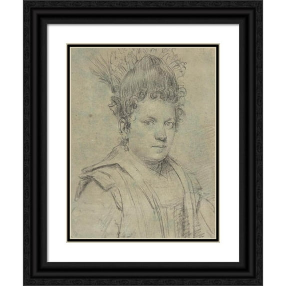Ottavio Leoni 12x14 Black Ornate Wood Framed Double Matted Museum Art Print Titled: Portrait of a Woman