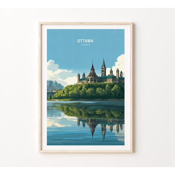 Ottawa Canada Capital City Skyline Minimalist Travel Art Print, Stretched Canvas 12x16in