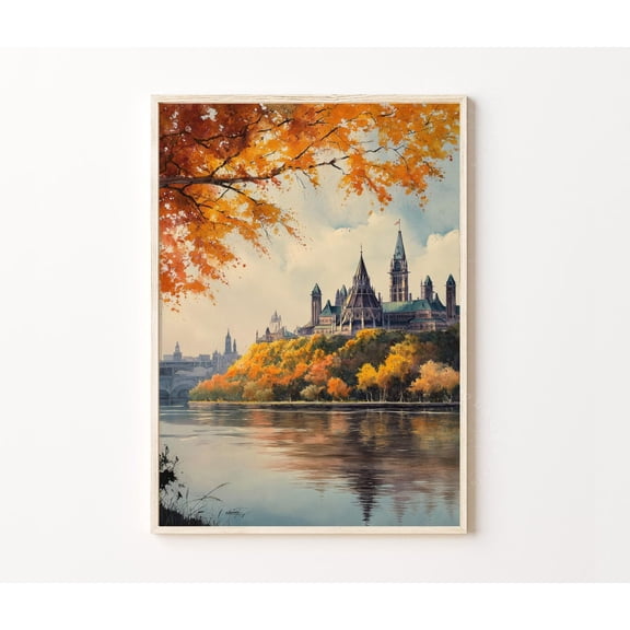 Ottawa Canada Parliament Hill Autumn Cityscape Wall Art, Unframed Paper Poster 8x10in